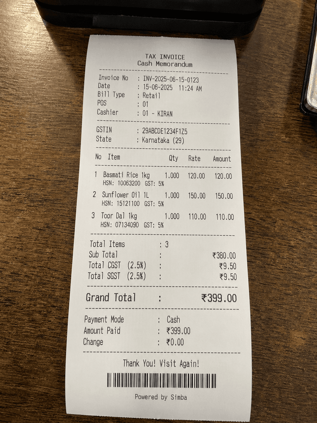 Generated invoice